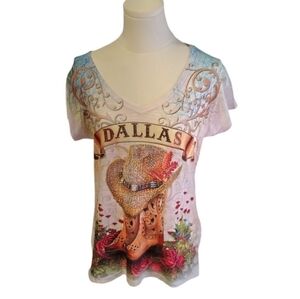 Sweet Gisele White Tee Jeweled Cowboy Hat and Cowgirl Boots Size Large